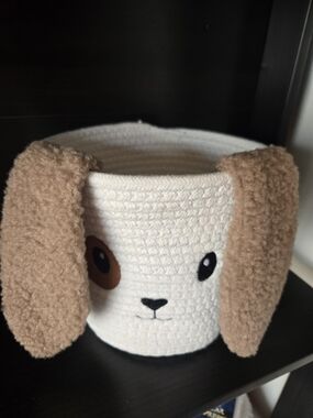 Kids Plush Puppy Ears Storage Basket - Cream and Tan
